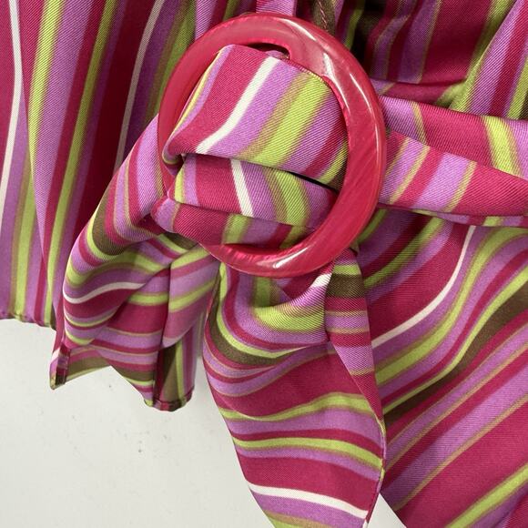Lafayette 148 Silk Wrap Blouse size 16 Pink Mint Colorful Striped - Picture 4 of 11